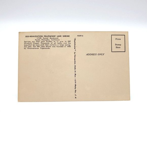 Vintage Postcard Self Realization Fellowship Lake Shrine Pacific Palisades CA - Picture 2 of 2